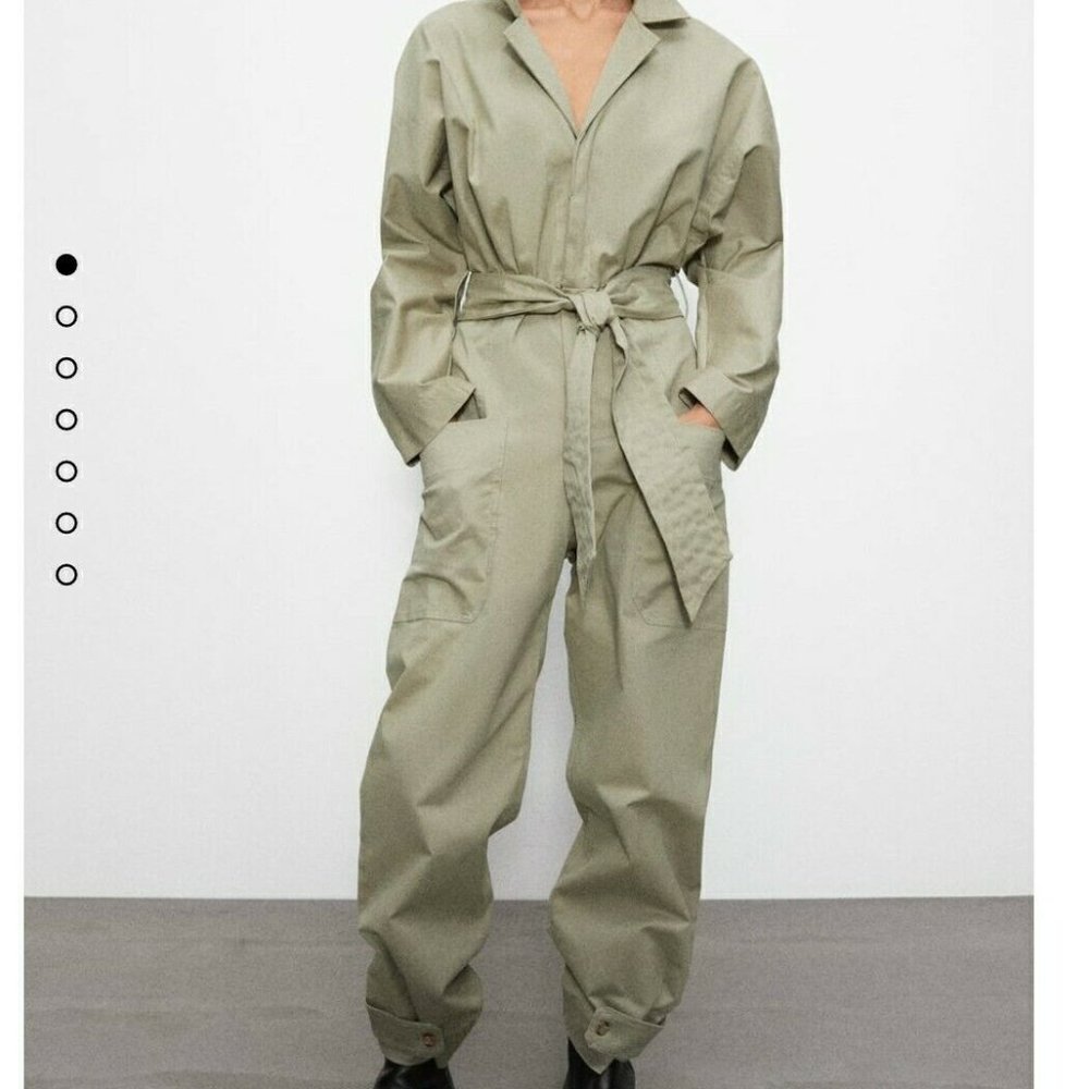 NWT Zara Khaki Green Long Belted Jumpsuit XXL